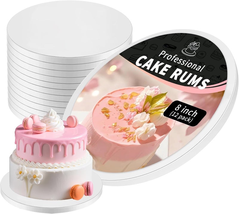 CHENZEM 12 PCS White Cake Boards 8 Inch Cake Drums with 1/2-Inch Thick Smooth Edges for Multi Tiered Birthday Wedding Party Cakes Board. (8inch(12pack)) - Image 1